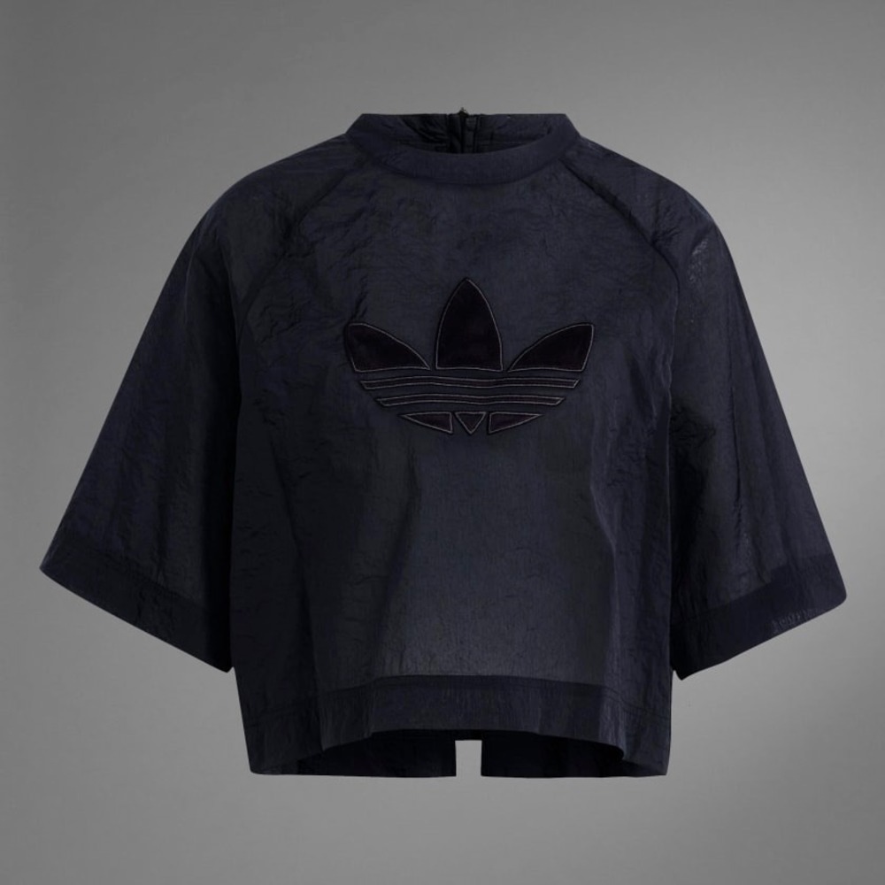 Adidas Originals Womens Black Sheer Cropped Windbreaker Jacket Trefoil Logo S
